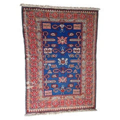 Vintage Mitte des Jahrhunderts  Rot-blauer türkischer Kazak-Kilim-Teppich, 175x123cm, 60er Jahre