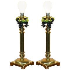 PAIR OF ViNTAGE CORINTHIAN PILLAR BRASS DESK LAMPS WITH GRAPE VINE DETAILING