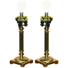 PAIR OF Vintage CORINTHIAN PILLAR BRASS DESK LAMPS WITH GRAPE VINE DETAILING