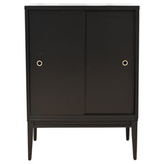 Retro Paul McCobb Planner Group Black Lacquered Cabinet With Sliding Doors, Refinished