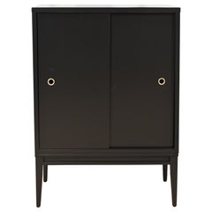 Armoire laquée noire Paul McCobb Planner Group avec portes coulissantes, revernie