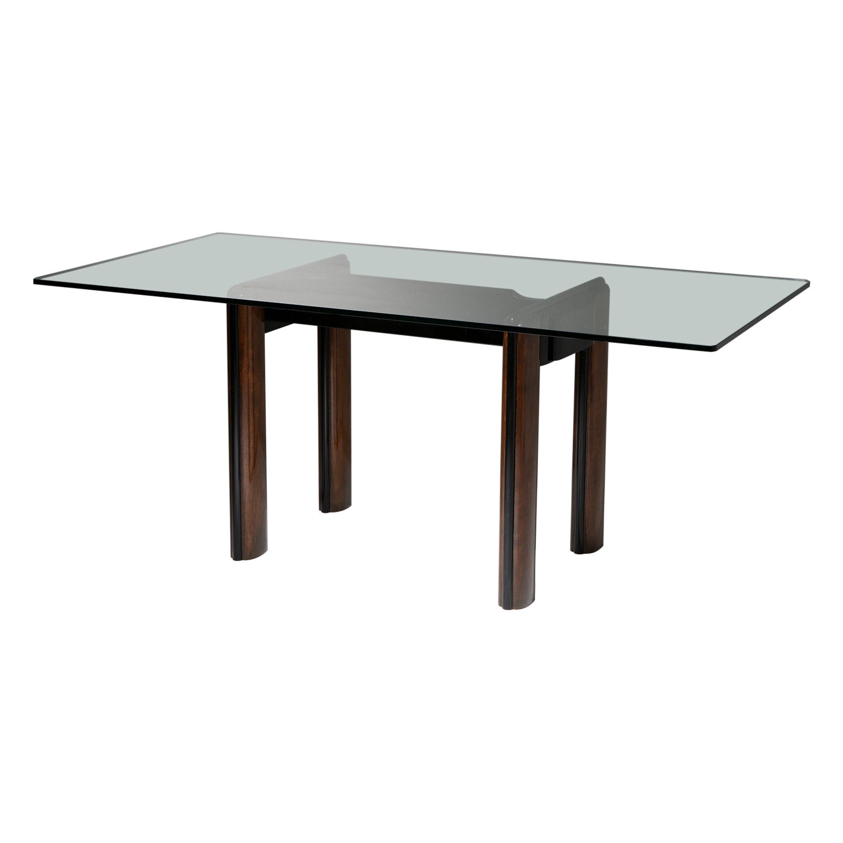 Mesa "Bicolore", tapa de cristal de Luigi Caccia Dominioni para Azucena, Italia, años 80