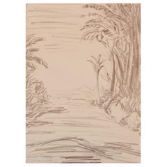 Sigurd Swane (1879-1973). Technique mixte sur papier. Paysage avec arbres