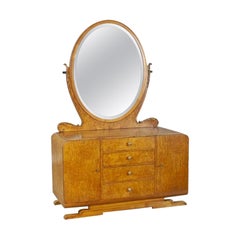 Vanité en bouleau de Karelie avec miroir ovale du début du 20e siècle