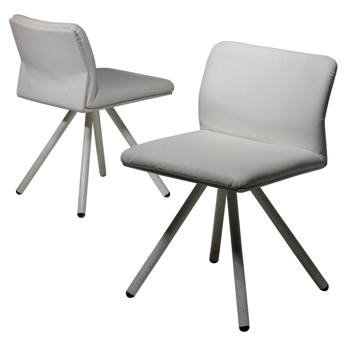 Set of White Leather Dining Chairs, Italy, 1970s For Sale