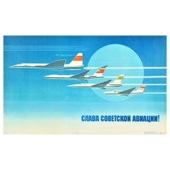 Original Retro Soviet Propaganda Poster Glory Soviet Aviation Aircraft USSR