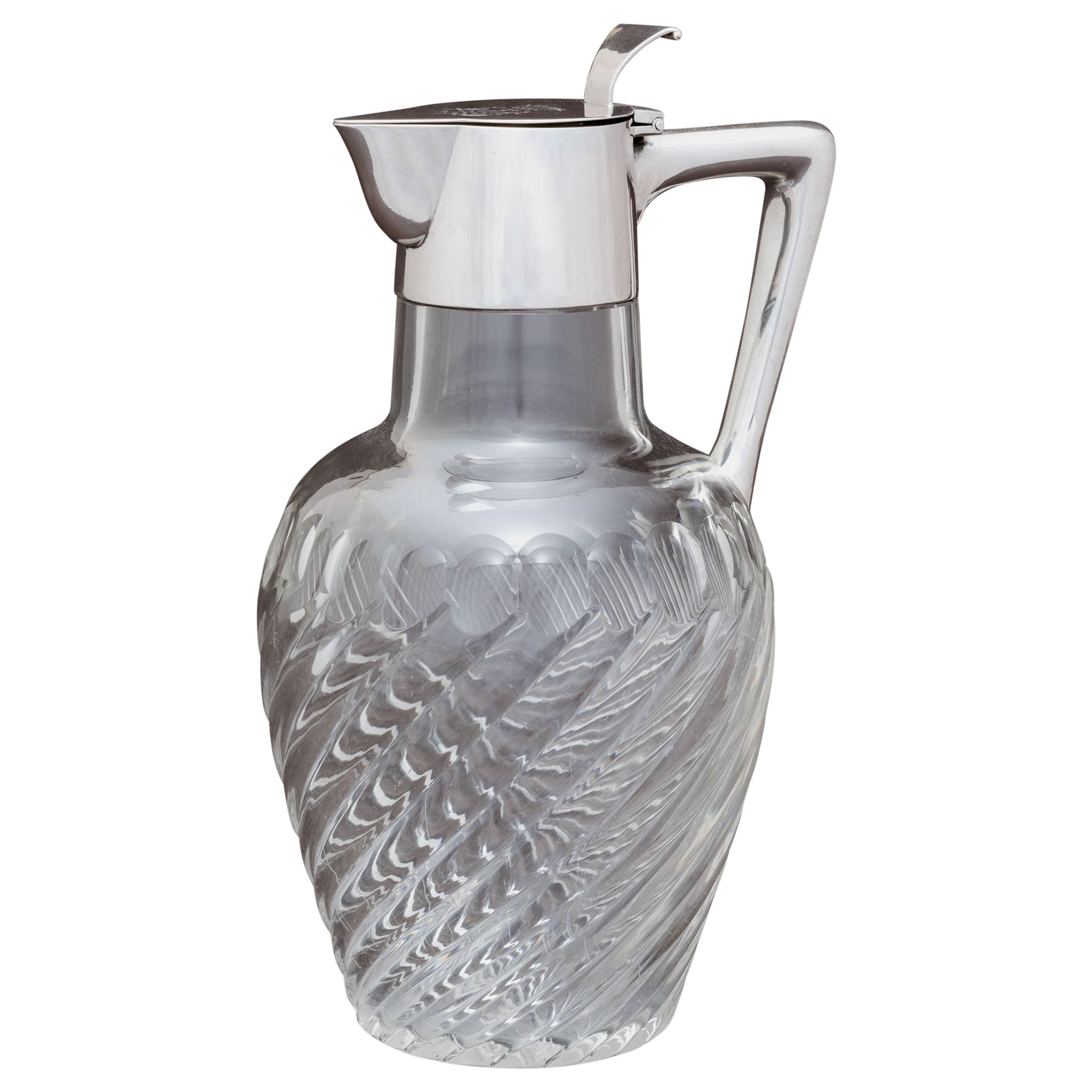Silver Topped Cut Glass Claret Jug, circa 1905 For Sale