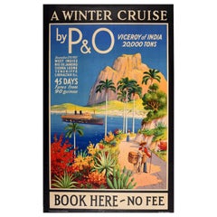 Original-Vintage-Reiseplakat P&O Viceroy Of India Gibraltar, Winterkreuzfahrtsschiff