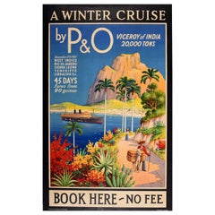 Original Vintage Travel Poster P&O Viceroy Of India Gibraltar Winter Cruise Ship