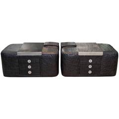 Pair of 1970s Leather & Stainless Steel Bedside Cabinets 1
