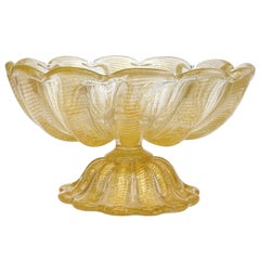 Schale mit Fuß aus italienischem Barovier Toso Murano-Kunstglas mit großen Goldflecken