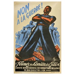 Affiche de propagande de guerre française originale « No To War Peace Fighters WWII »