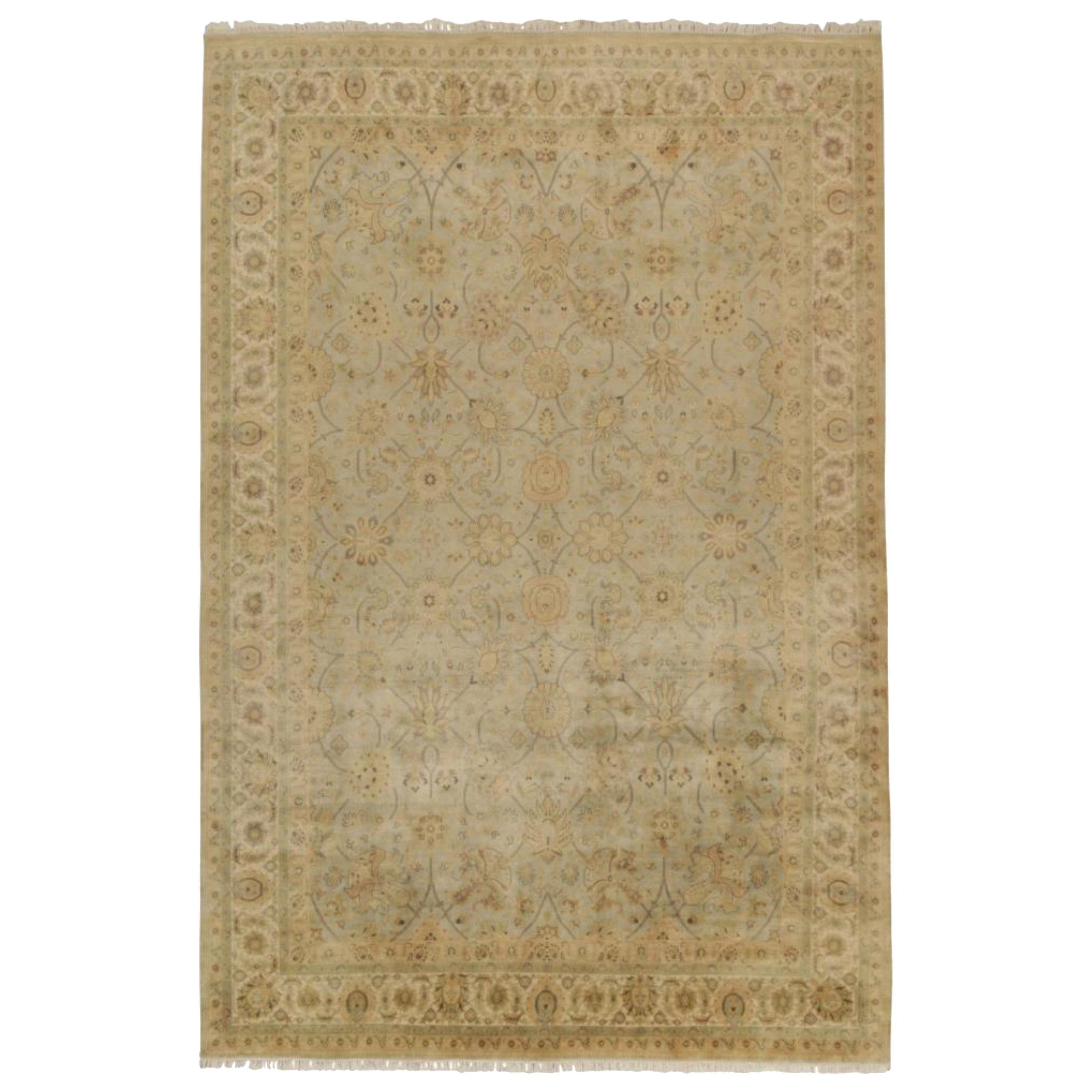 Rug & Kilim’s Persian Style Rug in Blue With Green and Beige Floral Pattern For Sale