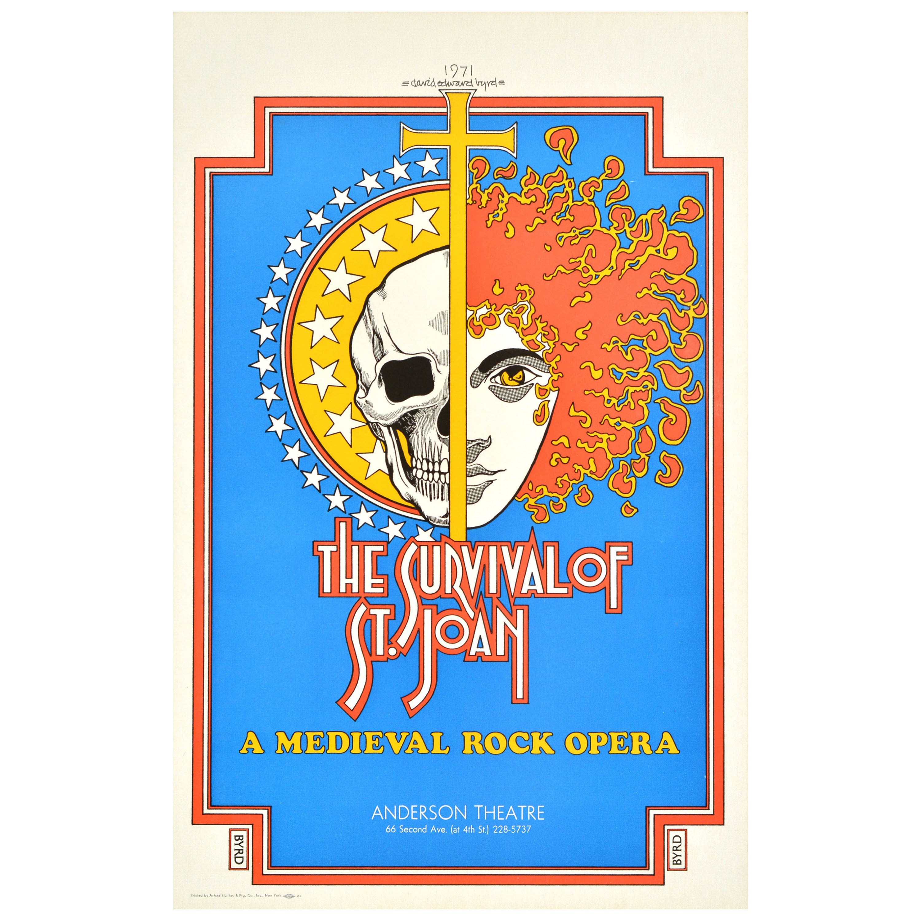 Poster pubblicitario originale del musical d'epoca The Survival Of St Joan David Byrd