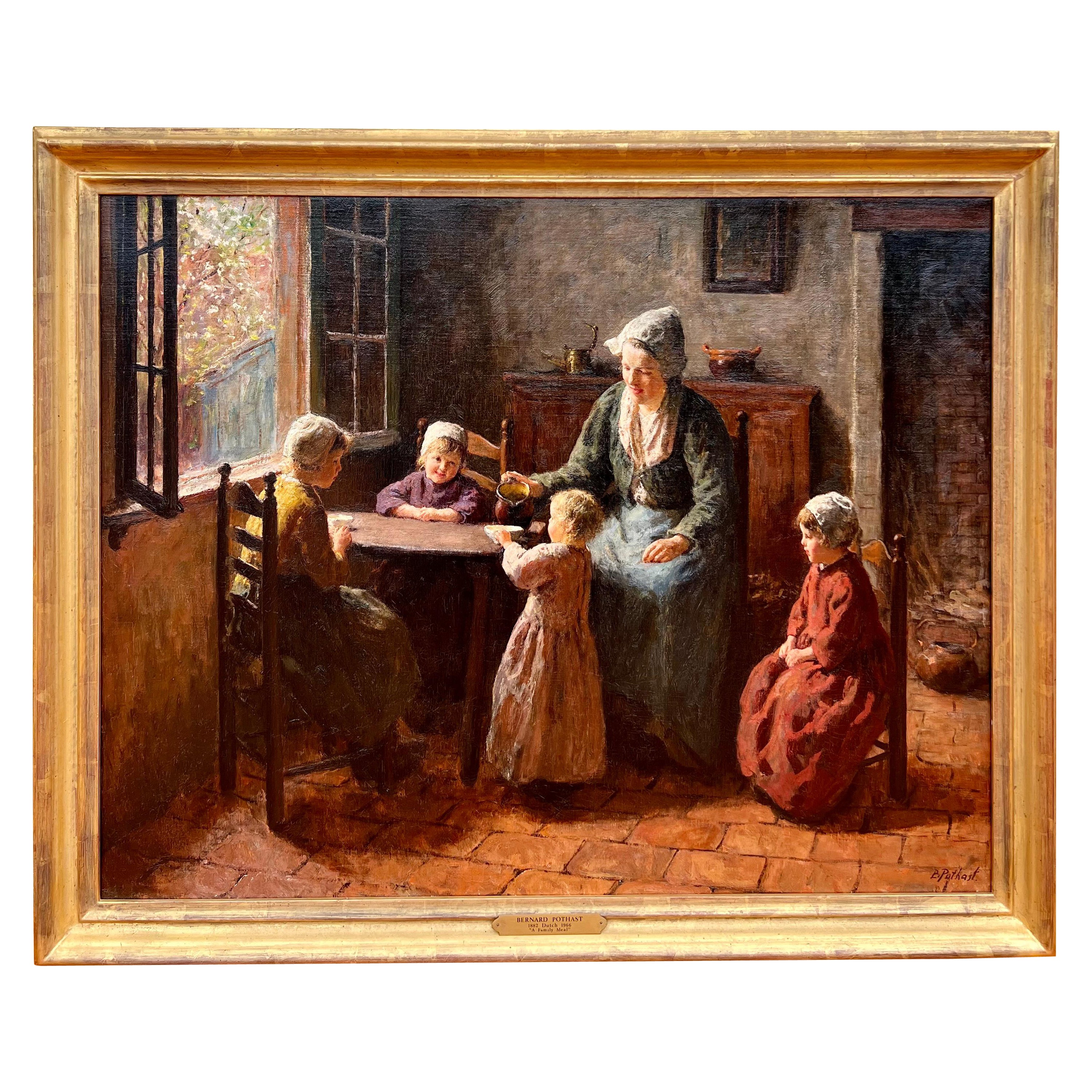 "A Mother and Her Children" an Oil Painting by Bernard Pothast For Sale