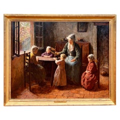 Antique "A Mother and Her Children" an Old Painting by Bernard Pothast