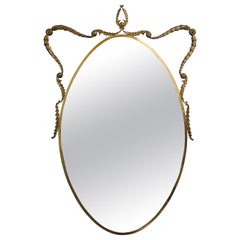 Retro Oval Brass Wall Mirror Style of Pier Luigi Colli Italy  1950/60s Midcentury