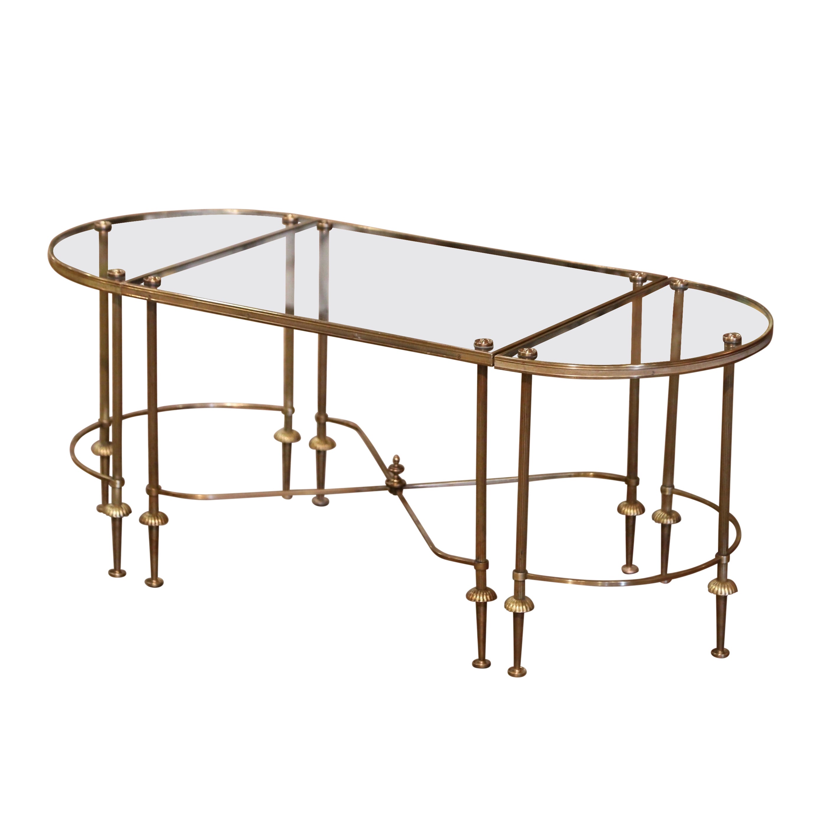 Mid-Century French Brass & Glass Three-Section Coffee Table Maison Baguès Style