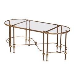 Retro Mid-Century French Brass & Glass Three-Section Coffee Table Maison Baguès Style