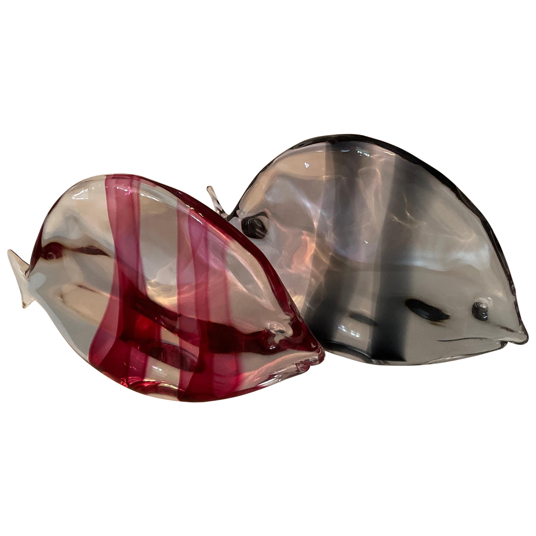 Pair of Vintage Italian Art Glass Fish Sculptures