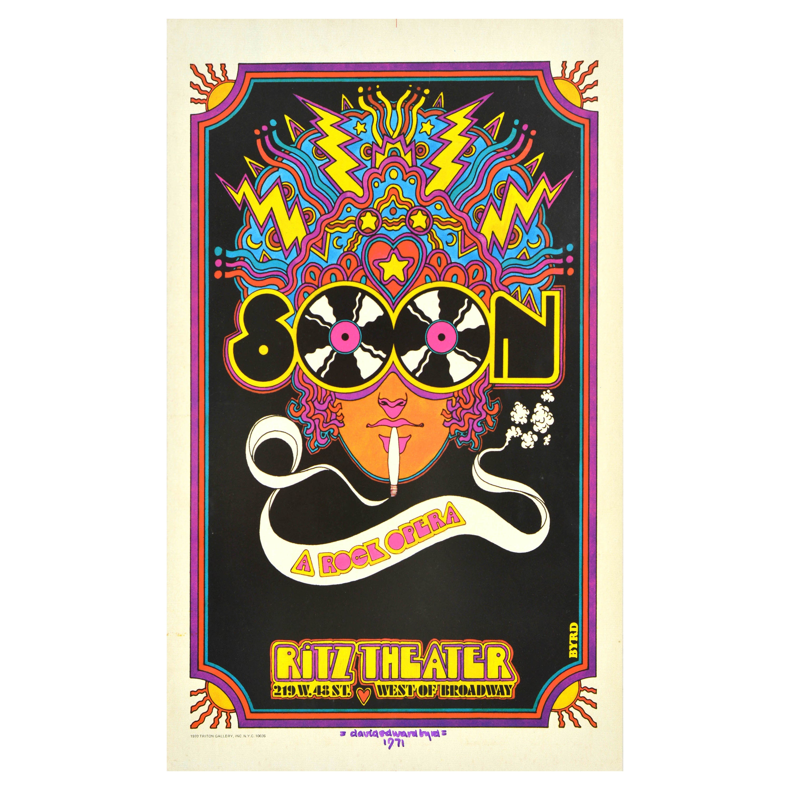 Poster pubblicitario musicale originale d'epoca Soon Rock Opera David Edward Byrd
