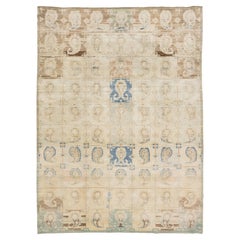Antike Beige Wolle Teppich Persisch Tabriz Boteh Designed aus den 1920er Jahren 