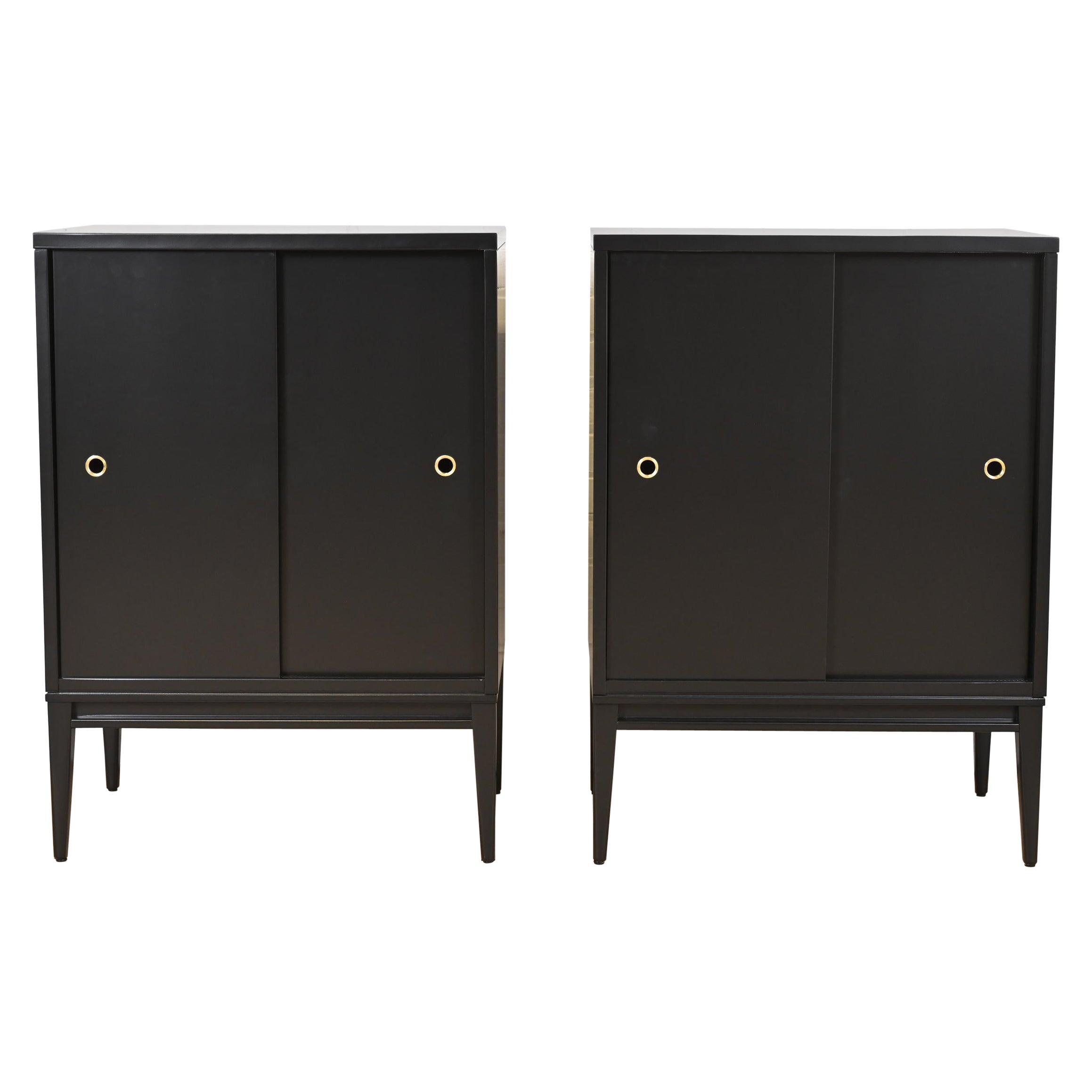 Paul McCobb Planner Group Black Lacquered Cabinets With Sliding Doors, Pair