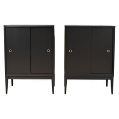 Used Paul McCobb Planner Group Black Lacquered Cabinets With Sliding Doors, Pair