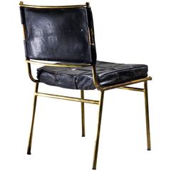 Mathieu Matégot Rare Chair with Brass Frame and Leather Cushions, France