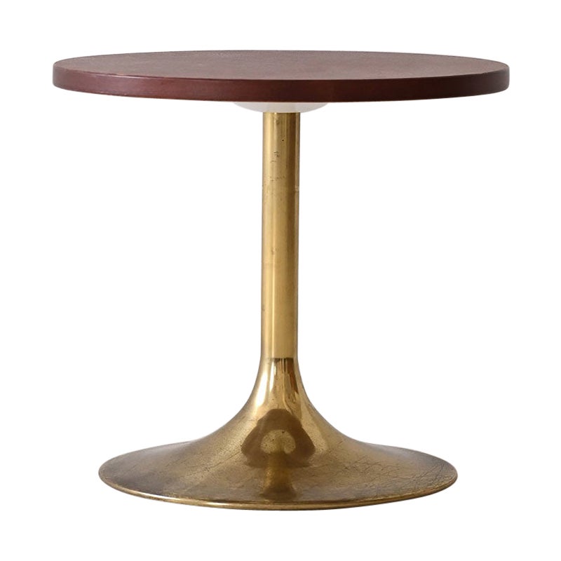 Vintage round leather and metal coffee table For Sale