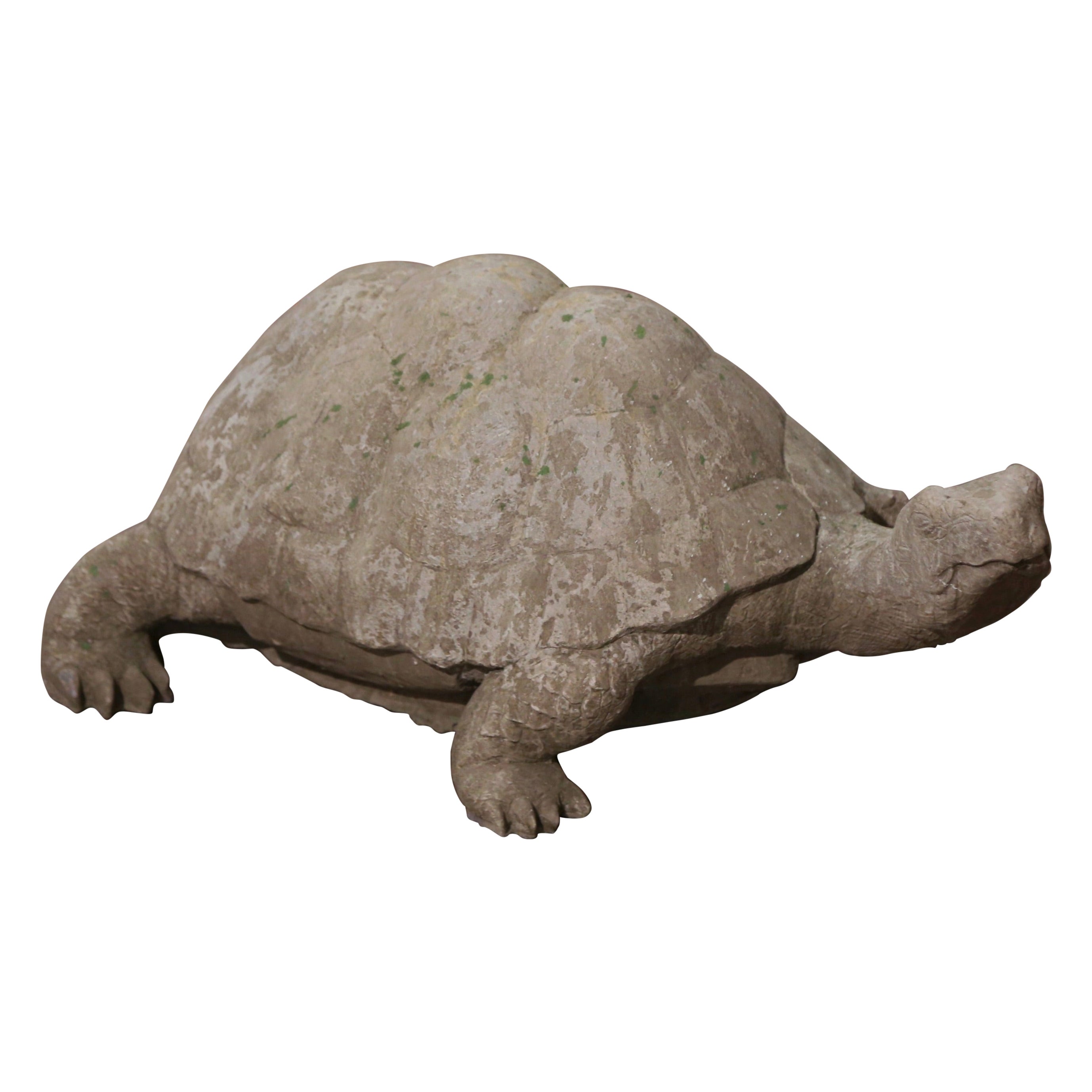 Vintage French Outdoor Weathered Stone Turtle For Sale