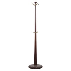 Italian Modern Wood And Brass Coat Rack, 1950s