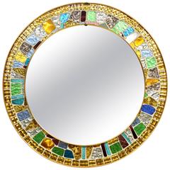 Vintage Spanish Circular Mirror Framed with Multicolor Glass Mosaic