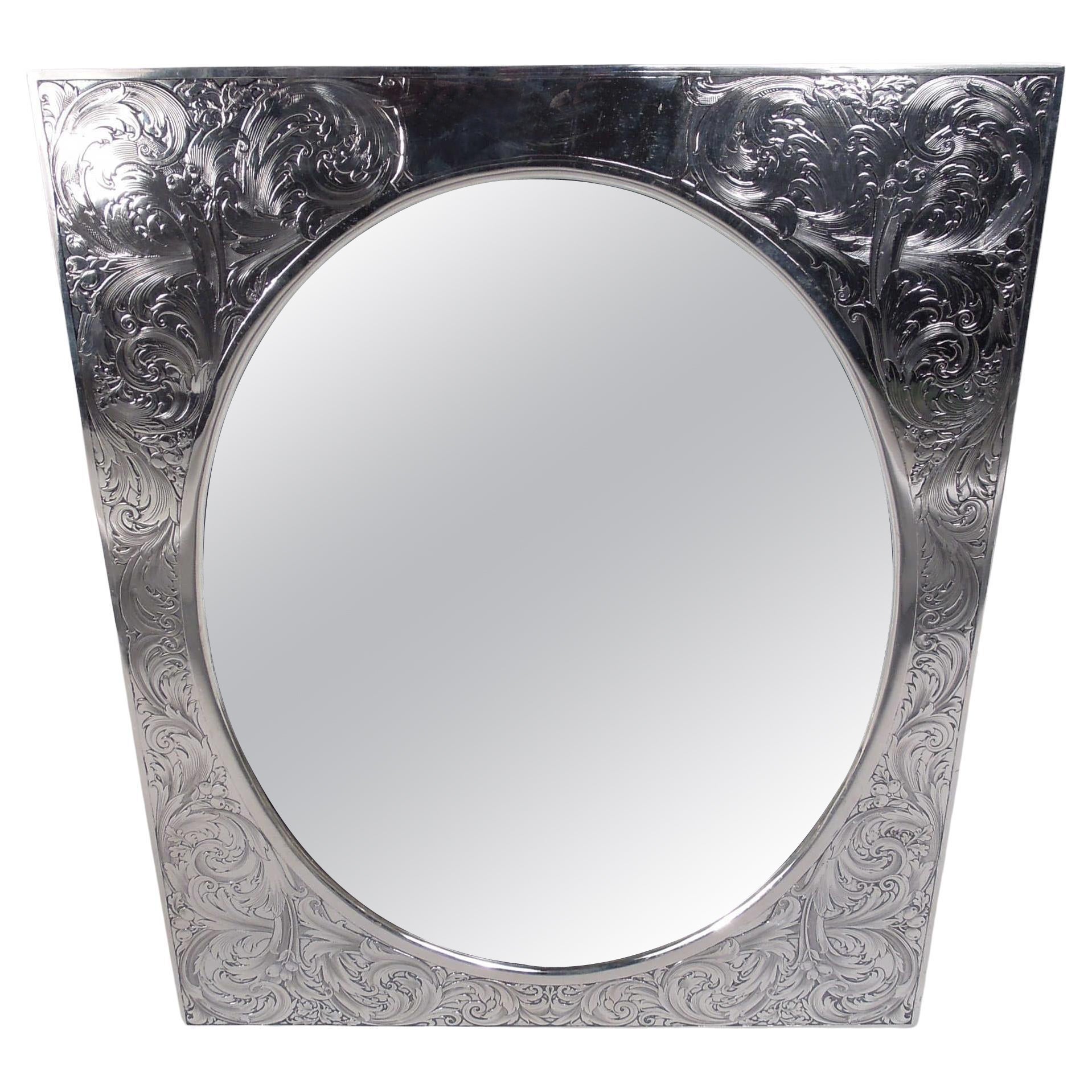 Grand miroir de table ancien Art Nouveau américain en argent sterling