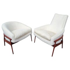 MCM Lawrence Peabody Style High & Low  Back Lounges Newly Upholstered- Set of 2