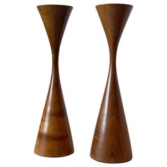 Vintage A Pair of Turned Walnut Candlesticks by Rude Osolnik 1970's