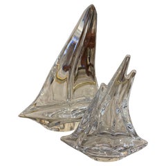 Vintage Pair of Daum Crystal Sailboat Sculptures