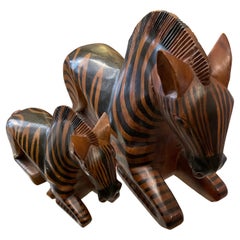 Rare Pair of Carved Wood Zebra Sculptures by Arthur Court
