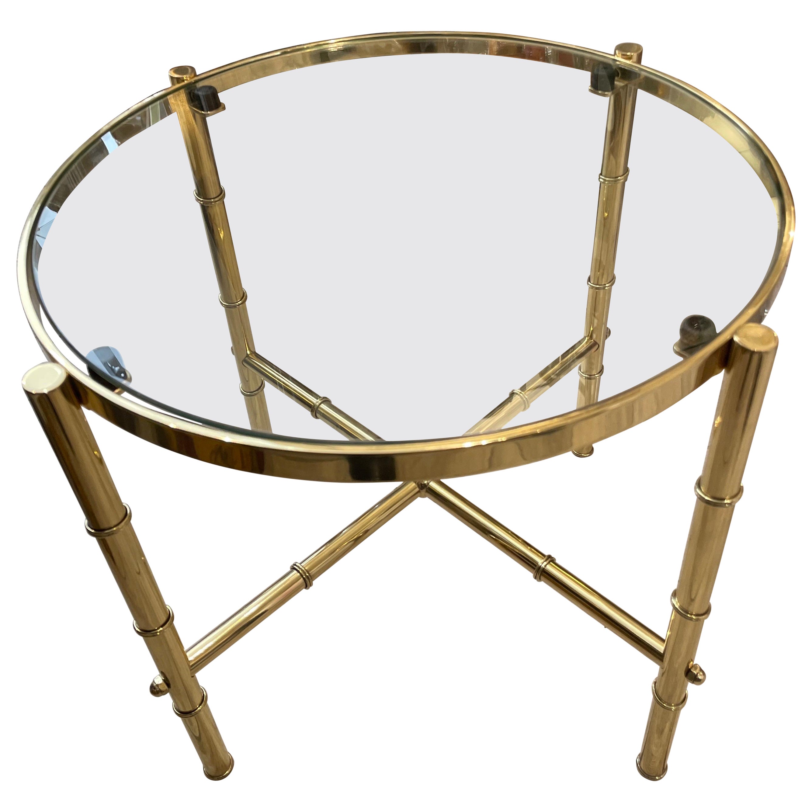 Mid Century Modern Faux Bamboo Brass Drinks Table