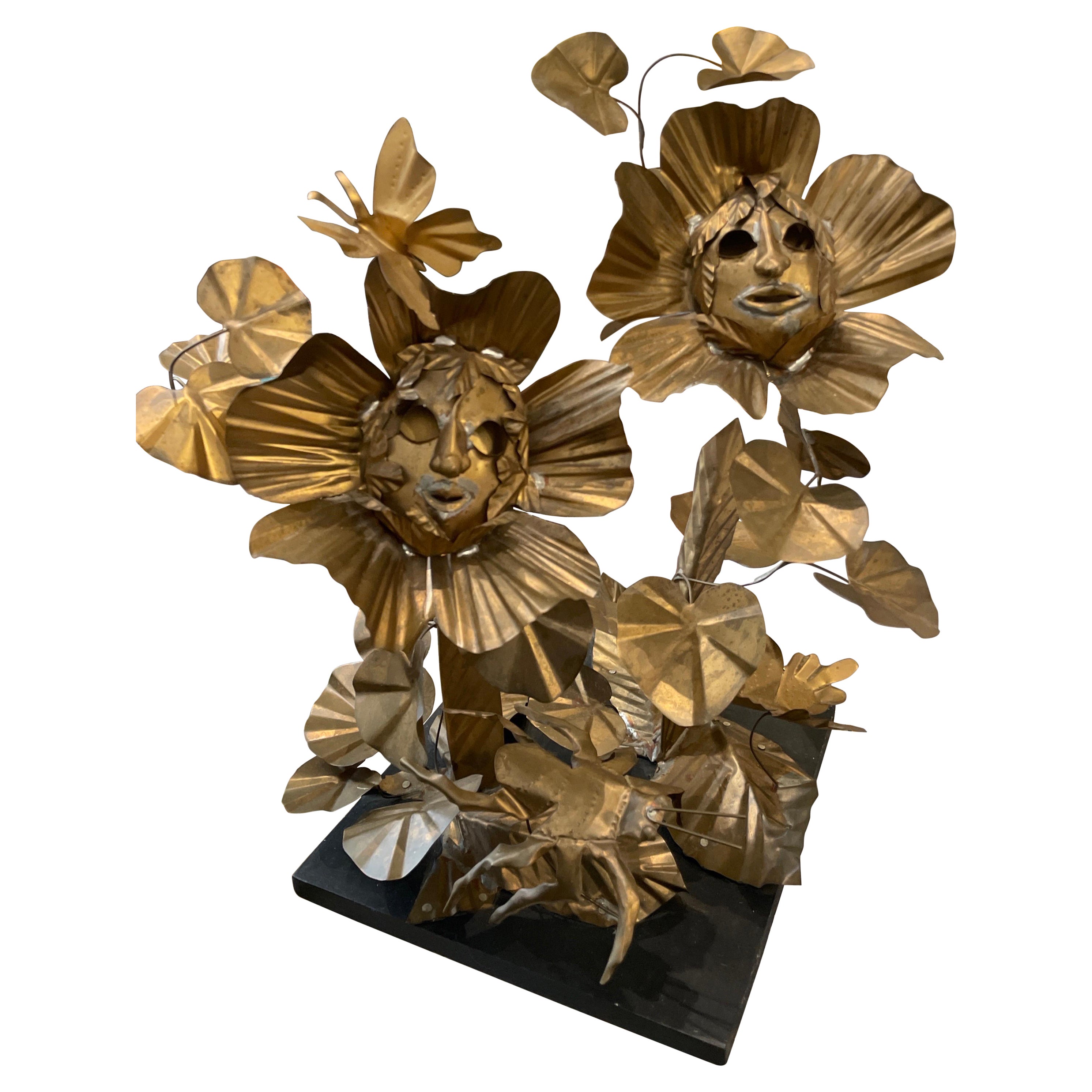 Gilt Metal Sunburst Art Sculpture