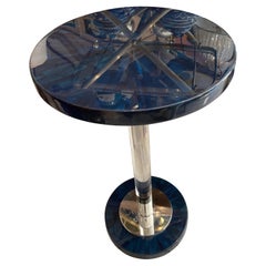 Round Modernist Style Blue Lacquered & Lucite Drinks Table
