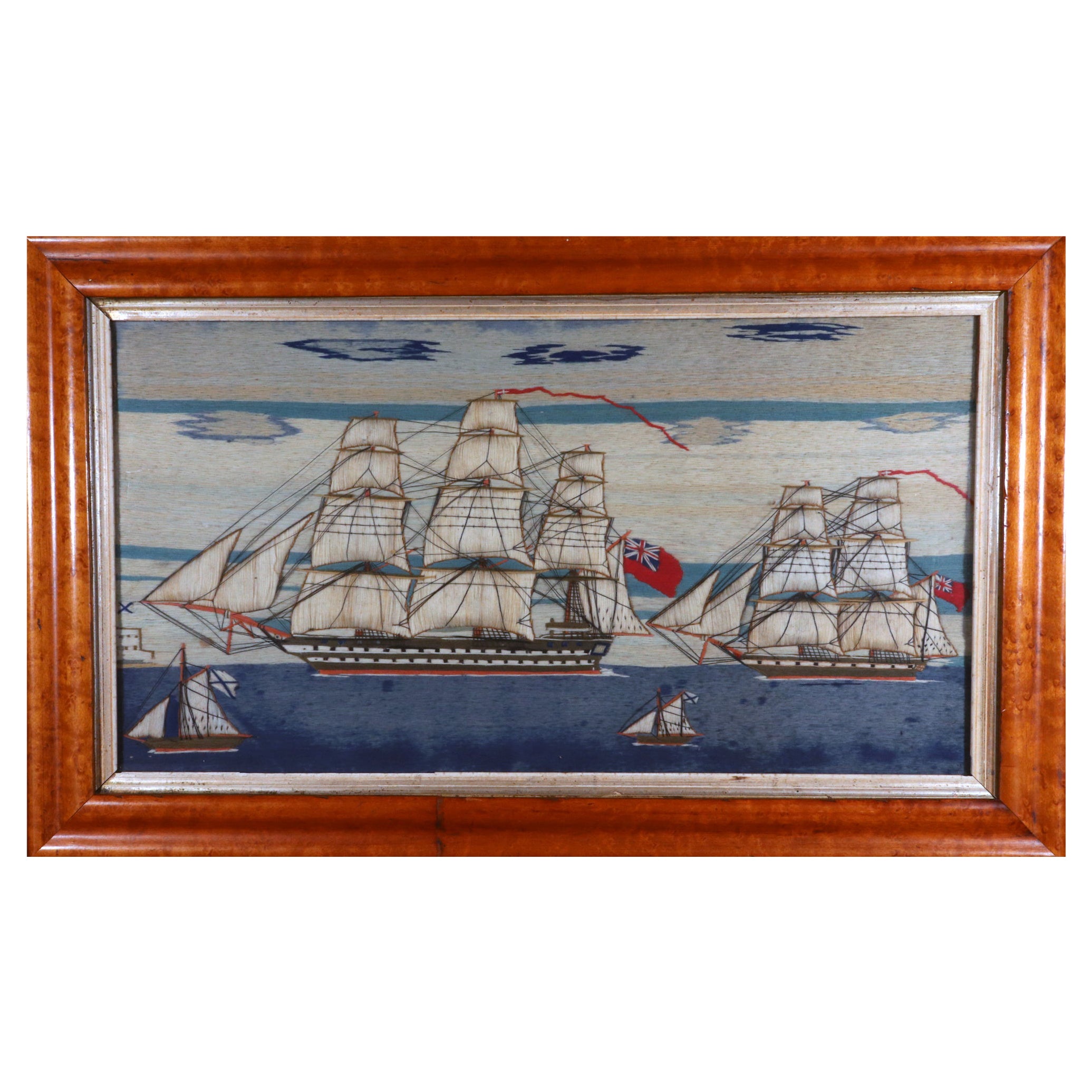 British Sailor's Woolwork of Four ships including two Royal Navy Ships For Sale