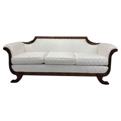 Antique Duncan Phyfe Style Mahogany Sofa Newly Upholstered in White Silk