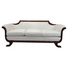 Antique Duncan Phyfe Style Mahogany Sofa Upholstered in White Silk