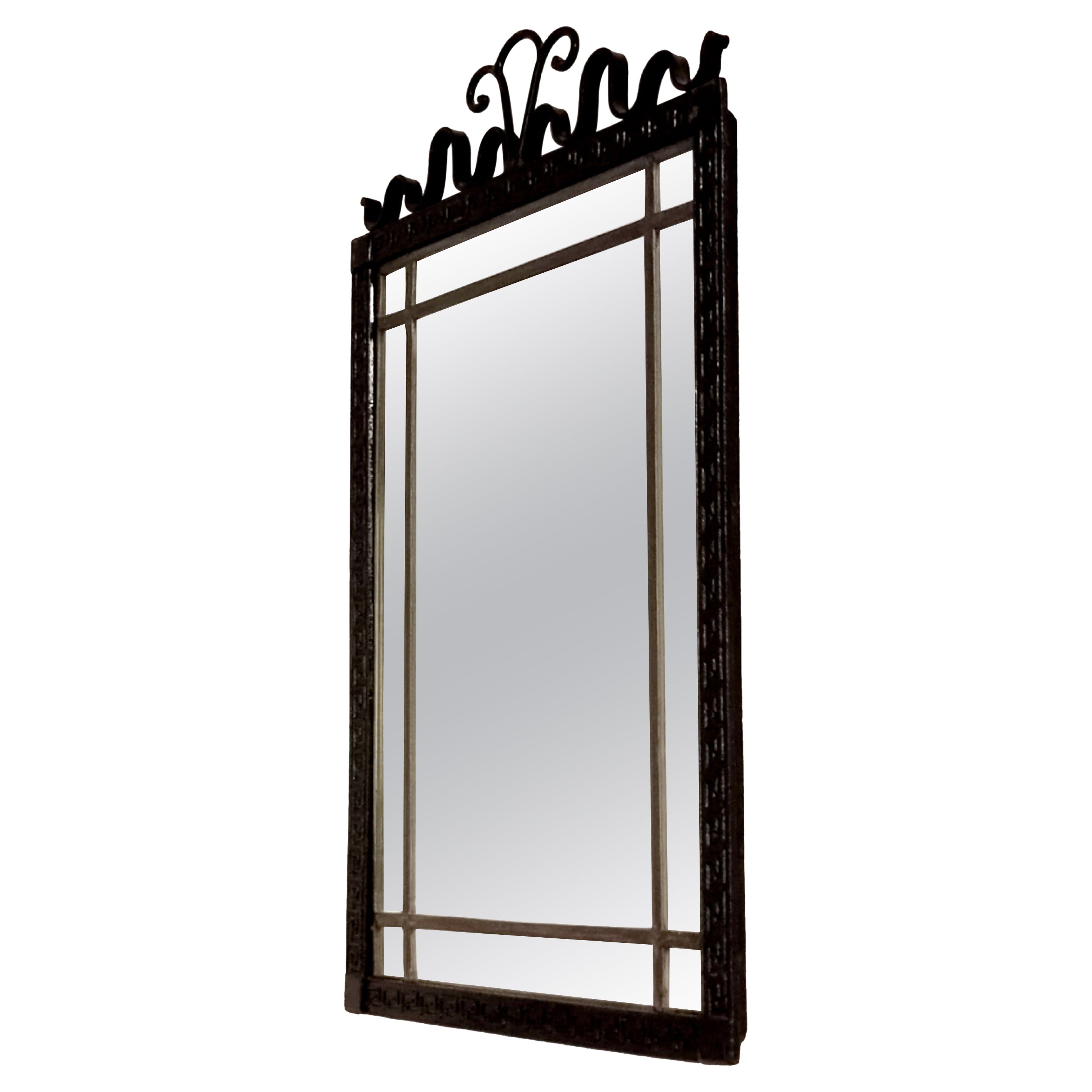Swedish Grace / Art Deco, mirror in cast iron with meander patterned frame