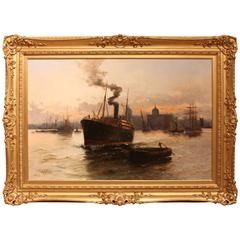 "A Liner Passing Greenwich" Oil Painting by Edward Fletcher