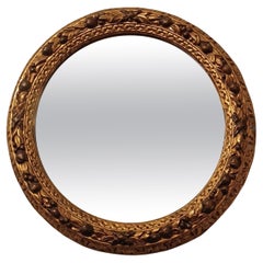 Antique SECOND HALF OF THE 19th CENTURY ROUND MIRROR IN GOLDEN WOOD 