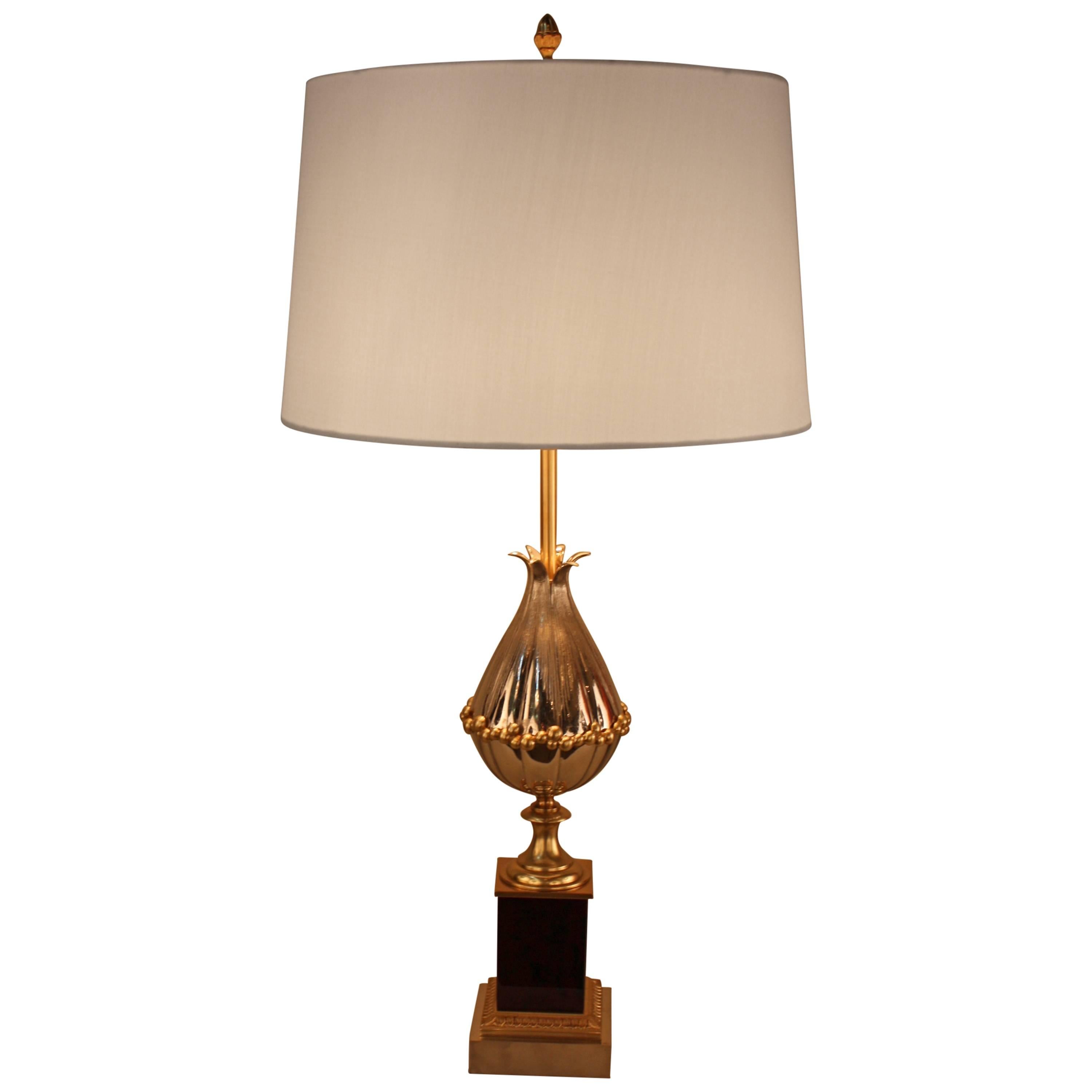 Stunning Nickel and Bronze Table Lamp by Maison Charles For Sale