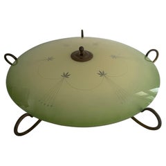 Vintage Mid-century Green Glass and Metal Flush Mount Ceiling Lamp, 1950s, Germany
