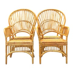 Retro Coastal Rib Rattan Dining Chairs - Set of 4
